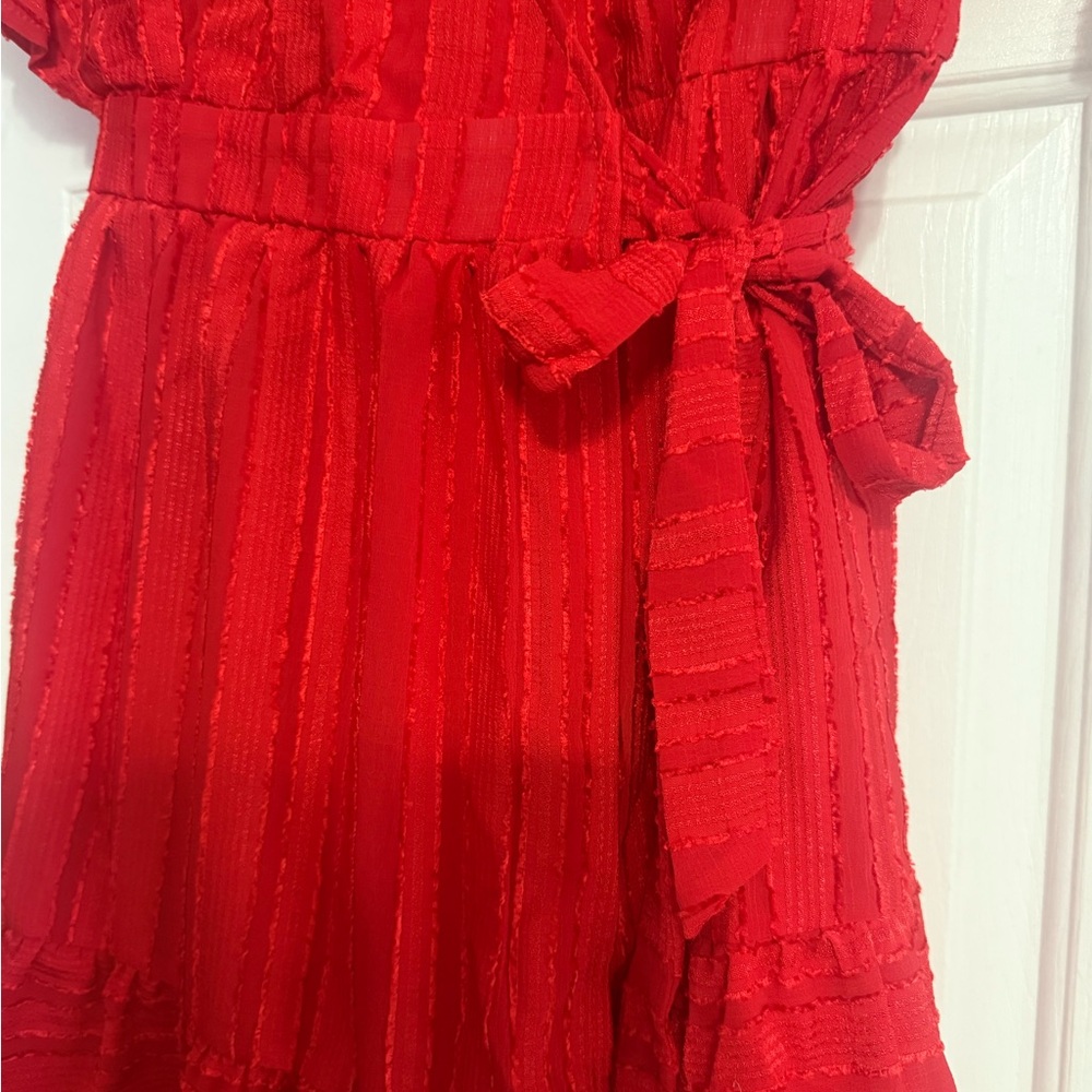 Women's Red Wrap Mini Dress with Tie Waist - Picture 5 of 5